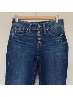 Silver Suki Bootcut Jeans Exposed Button Fly Size 27X33 Dark Wash Stretch